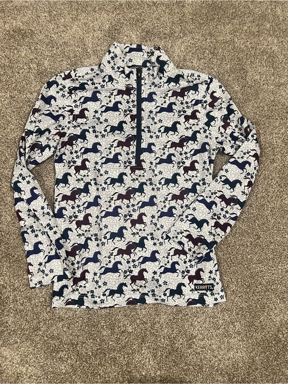 Kerrits White, Navy & Burgundy Horse Long Sleeve Shirt